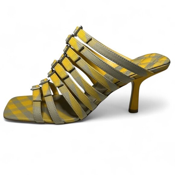 Burberry Women's Yellow Hunter Check Carmine Strap Heels Sandals Sz 38 EU NWT - Picture 12 of 16